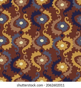 Vector seamless colorful design pattern botanical cute spring herbs and flowers in dark colors. Cute circle frame on a white background. Perfect for textiles, wrapping paper, wallpaper