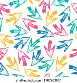vector seamless colorful ethnic pattern with arrows aztec. Ethnic seamless pattern in native style. Bright colored arrows on white background. Vector illustration. 