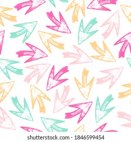 vector seamless colorful ethnic pattern with arrows aztec. Texture with tribal indian hand drawn arrows. Bright colored arrows on white background. Vector illustration. 