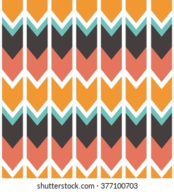 Vector seamless colorful ethnic pattern with arrows. Seamless pattern in native american style.Tribal arrows on yellow background