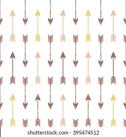 Vector seamless colorful ethnic pattern with arrows. Seamless pattern in native american style.Tribal arrows on white kraft background