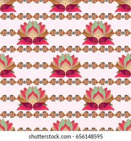 Vector seamless colorful fish and floral pattern. Hand drawn floral texture, decorative flowers.