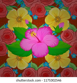 Vector seamless colorful floral pattern. Hand drawn floral texture, yellow, green and pink decorative flowers. Vector illustration.