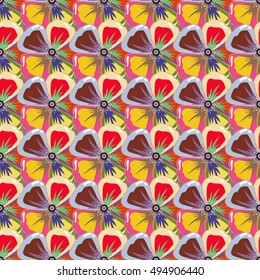 Vector seamless colorful floral pattern. Hand drawn floral texture, motley decorative flowers.