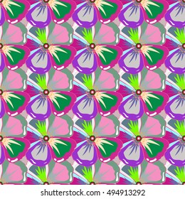 Vector seamless colorful floral pattern. Hand drawn floral texture, motley decorative flowers.