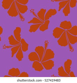 Vector seamless colorful floral pattern. Hand drawn floral texture, orange and violet decorative flowers. Vector illustration.