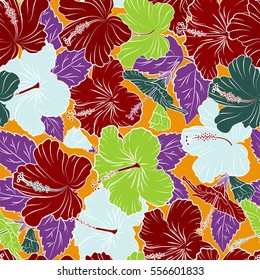 Vector seamless colorful floral pattern. Hand drawn floral texture, yellow, red and green decorative flowers. Vector illustration.