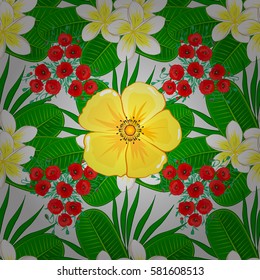 Vector seamless colorful floral pattern on a gray background. Hand drawn floral texture, motley decorative flowers.