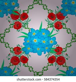 Vector seamless colorful floral pattern on a beige background. Hand drawn floral texture, motley decorative flowers.