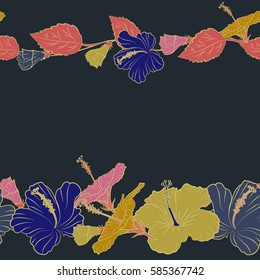 Vector seamless colorful floral pattern. Hand drawn floral texture, blue, yellow and pink decorative flowers with copy space (place for your text). Vector illustration.