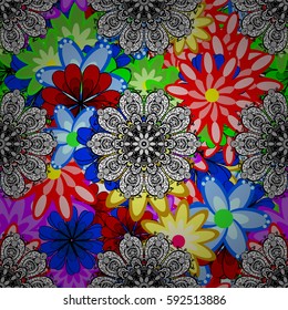 Vector seamless colorful floral pattern. Hand drawn floral texture, decorative flowers.