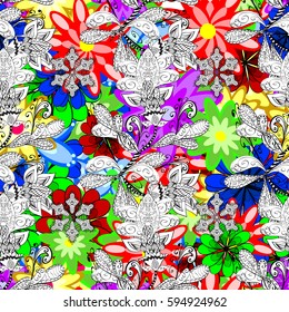 Vector seamless colorful floral pattern. Hand drawn floral texture, decorative flowers.