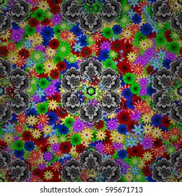 Vector seamless colorful floral pattern. Hand drawn floral texture, decorative flowers.