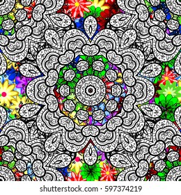 Vector seamless colorful floral pattern. Hand drawn floral texture, decorative flowers.
