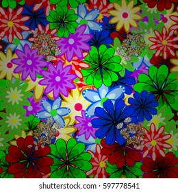 Vector seamless colorful floral pattern. Hand drawn floral texture, decorative flowers.