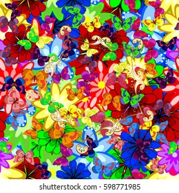 Vector seamless colorful floral pattern. Hand drawn floral texture, pink decorative flowers.