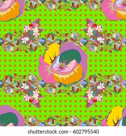 Vector seamless colorful floral pattern. Hand drawn floral texture, blue and green decorative flowers.