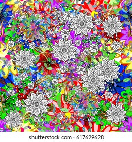 Vector seamless colorful floral pattern. Hand drawn floral texture, decorative flowers.