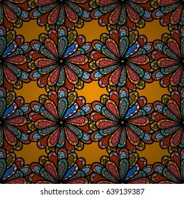 Vector seamless colorful floral pattern. Hand drawn floral texture, blue decorative flowers.