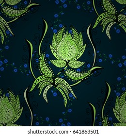 Vector seamless colorful floral pattern. Hand drawn floral texture, blue decorative flowers.