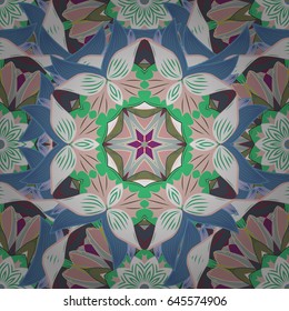 Vector seamless colorful floral pattern. Hand drawn floral texture, blue decorative flowers.