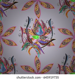 Vector seamless colorful floral pattern. Hand drawn floral texture, blue decorative flowers.