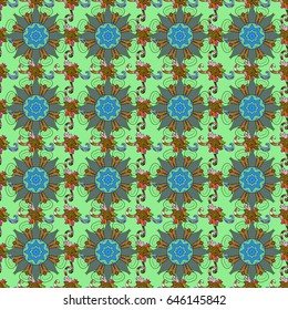 Vector seamless colorful floral pattern. Hand drawn floral texture, blue decorative flowers.