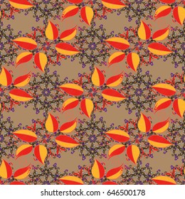 Vector seamless colorful floral pattern. Hand drawn floral texture, blue decorative leaves.