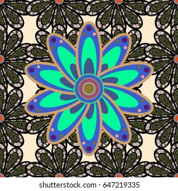 Vector seamless colorful floral pattern. Hand drawn floral texture, blue decorative flowers.