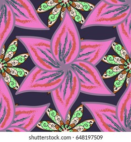 Vector seamless colorful floral pattern. Hand drawn floral texture, blue decorative flowers.