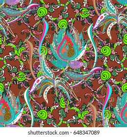Vector seamless colorful floral pattern. Hand drawn floral texture, blue decorative flowers.