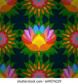 Vector seamless colorful floral pattern. Hand drawn floral texture, decorative flowers.