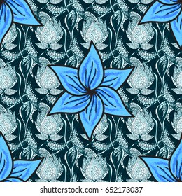 Vector seamless colorful floral pattern. Hand drawn floral texture, decorative flowers.