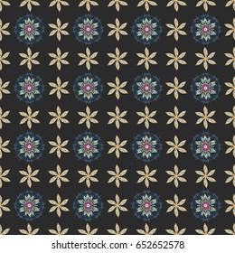 Vector seamless colorful floral pattern. Hand drawn floral texture, blue decorative flowers.