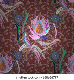 Vector seamless colorful floral pattern. Hand drawn floral texture, decorative flowers.