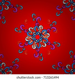 Vector seamless colorful floral pattern. Hand drawn floral texture, red, black and blue decorative flowers.