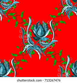 Vector seamless colorful floral pattern. Hand drawn floral texture, red, blue and green decorative flowers.