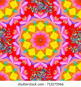 Vector seamless colorful floral pattern. Hand drawn floral texture, orange, pink and red decorative flowers.