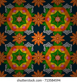 Vector seamless colorful floral pattern. Hand drawn floral texture, orange, blue, green and pink decorative flowers.