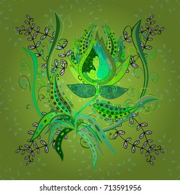 Vector seamless colorful floral pattern. Hand drawn floral texture, green, neutral and black decorative flowers.