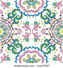 Vector seamless colorful hand drawn floral pattern background
