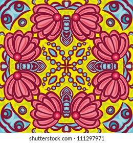 Vector seamless colorful hand drawn floral pattern background