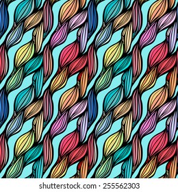 Vector seamless colorful hand drawn pattern. Wave fantasy background.