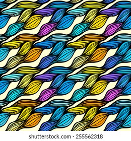 Vector seamless colorful hand drawn pattern. Wave fantasy background.