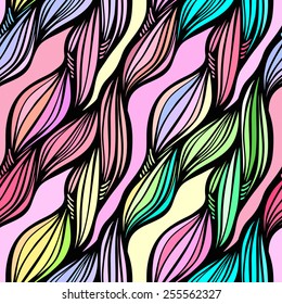 Vector seamless colorful hand drawn pattern. Wave fantasy background.