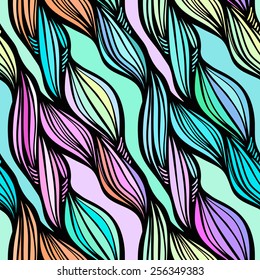 Vector seamless colorful hand drawn pattern. Wave fantasy background.