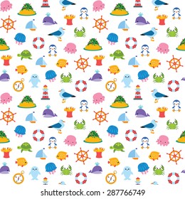 Vector seamless colorful marine pattern