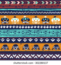 vector seamless colorful neon tribal maya pattern. aztec summer geometric print. ethnic hipster backdrop. hand drawn 