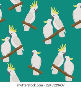 Vector seamless colorful parrots pattern. Cartoon cute cockatoo family. Happy Valentine concept. Creative style kids texture for fabric, wrapping, textile, wallpaper, apparel.