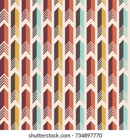 Vector seamless colorful pattern of arrows. Tribal ornament. Ethnic pattern. Flat design. Vector illustration.